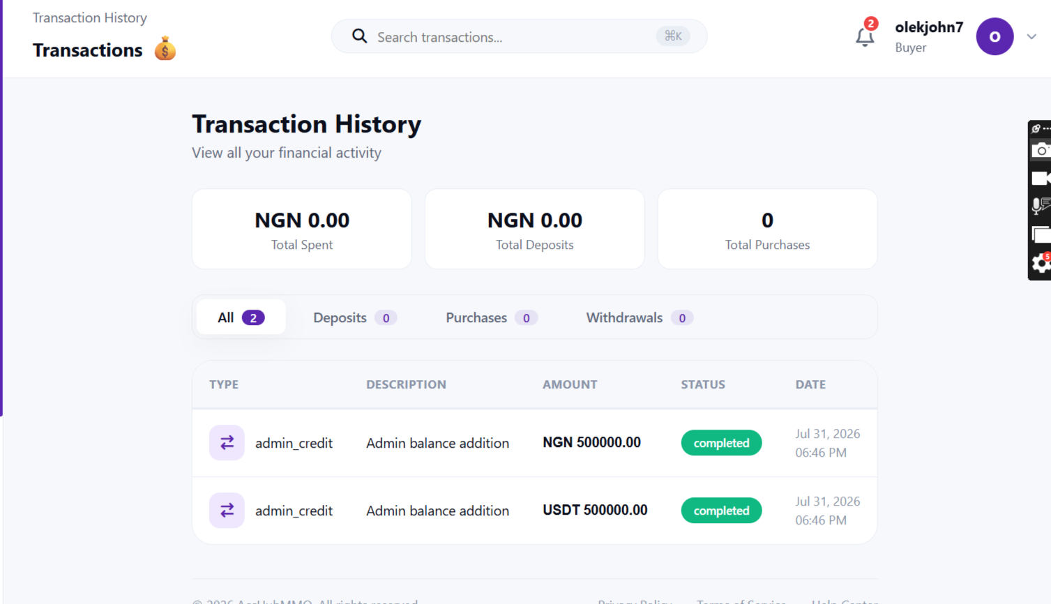Transaction Dashboard
